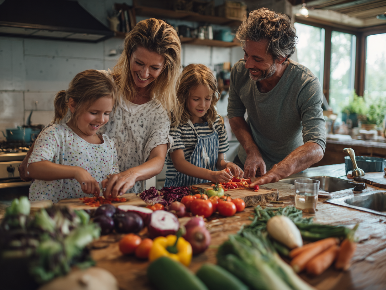 Збалансований обід з різноманітними стравами